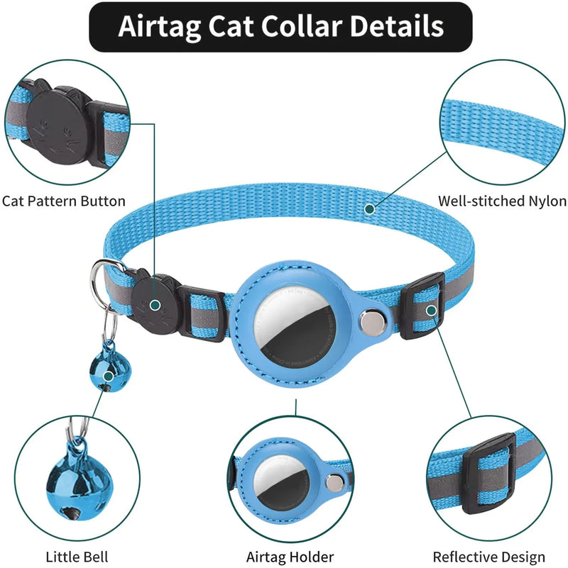 Collier intelligent réglable Airtag pour chat – Conception réfléchissante avec clochette et support sécurisé pour une sécurité optimale des animaux de compagnie