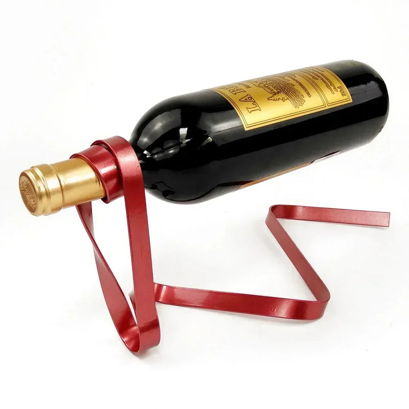 Elegant Floating Ribbon Wine Bottle Holder – Modern Suspended Design for Home and Bar Decor