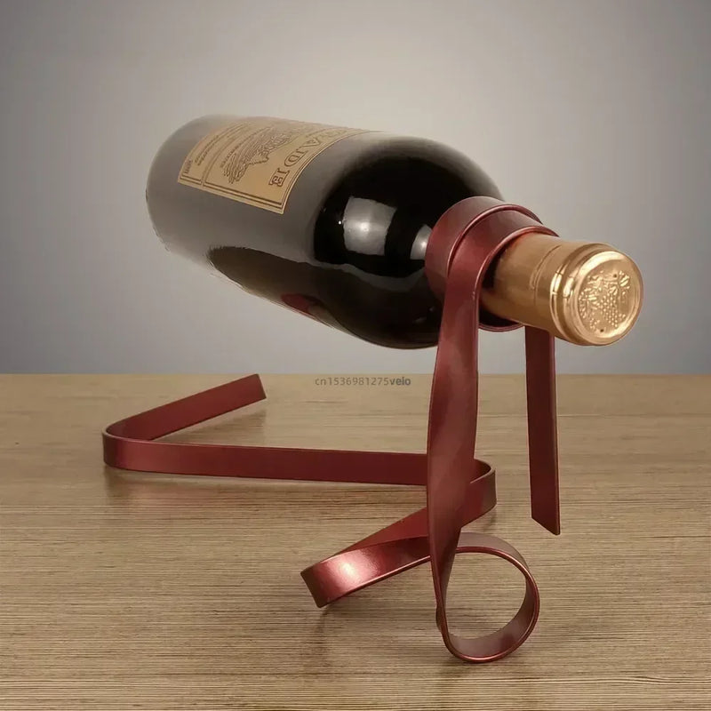 Elegant Floating Ribbon Wine Bottle Holder – Modern Suspended Design for Home and Bar Decor